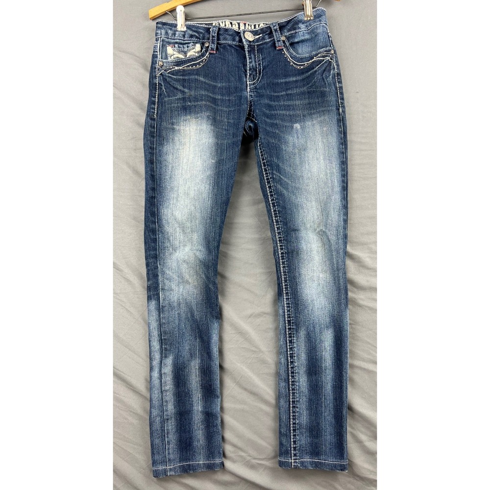 Hydraulic Bailey Super Skinny Jeans Womens 5/6 Dark Wash Embroidered Low Rise